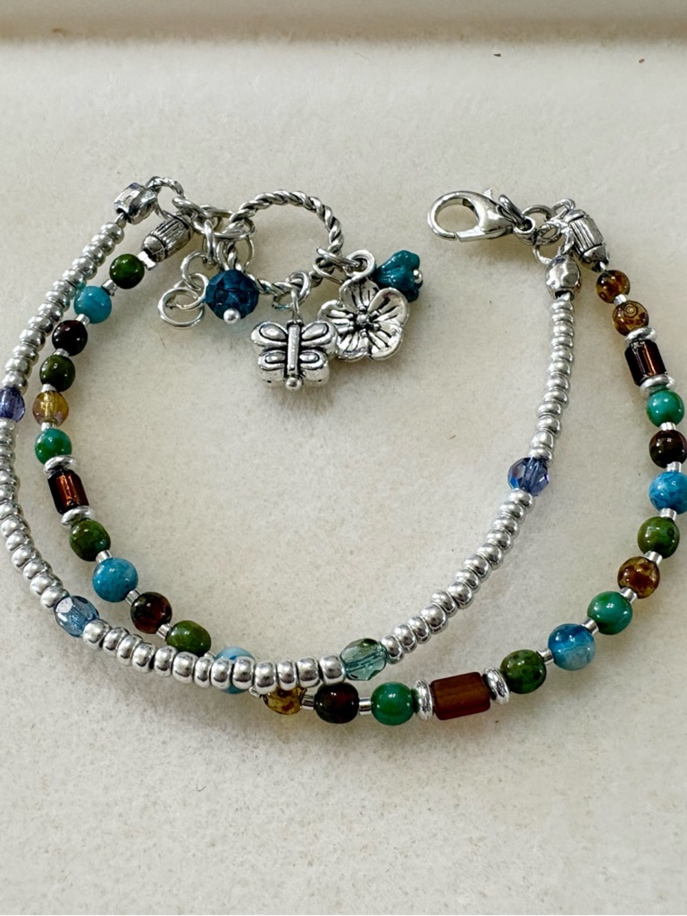 Multi-Color Beaded Women's Bracelet with Silver Accents